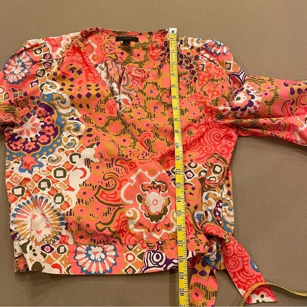 J. Crew 100% Cotton Multicolor Wrap Top Size Small